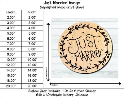 Just Married Vines Badge Unfinished Wood Shape Blank Laser Engraved Cut Out Woodcraft Craft Supply WED-002 - image2